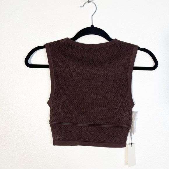 NWT Aritzia Babaton Pointelle Crop Top XS Rich Mocha Brown Crew Neck Knit Indie - Picture 4 of 6
